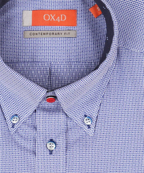 Donkerblauw geruit overhemd met button-down